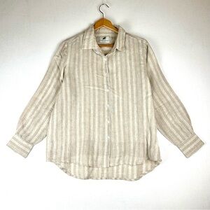 Fabulous 100% Linen Stripe Button Down Shirt Resort Coastal Neutral